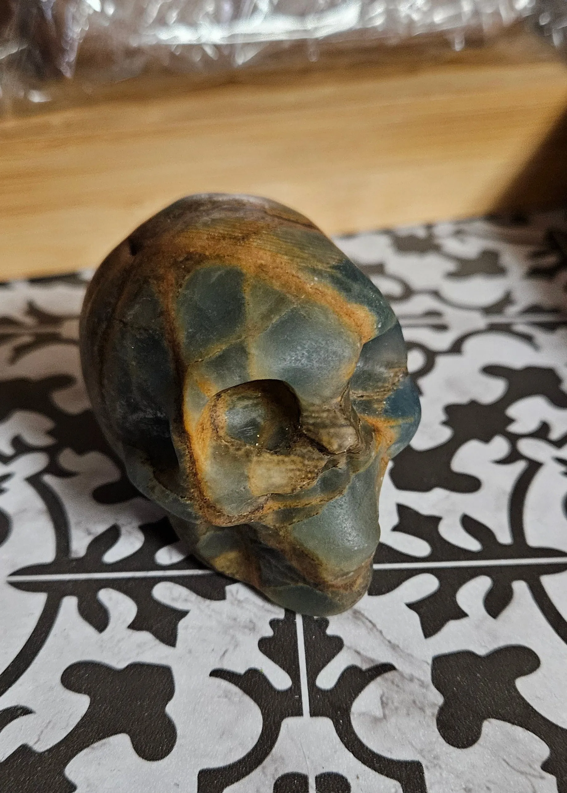 Blue Calcite "Blue Onyx" (Lemurian Aquatine) Carved Skull