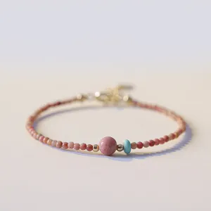 Buddha Stones 14K Gold Plated Natural Rhodonite Loving Energy Chain Bracelet