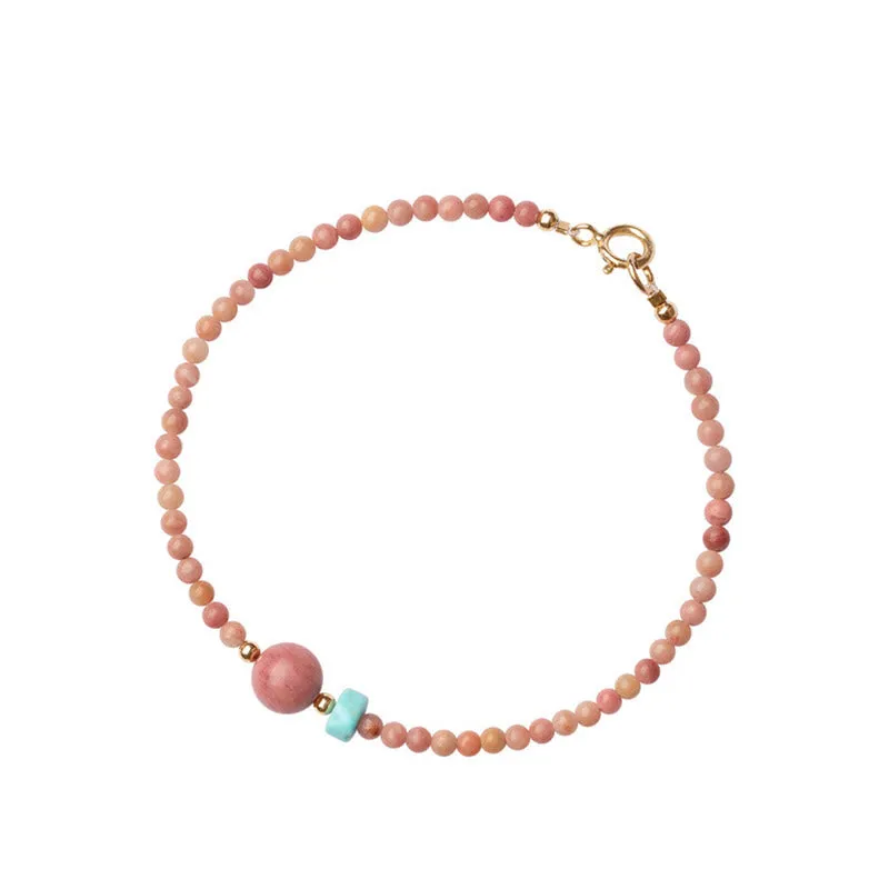 Buddha Stones 14K Gold Plated Natural Rhodonite Loving Energy Chain Bracelet