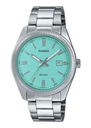 CASIO ANALOGUE TURQUOISE DIAL STAINLESS STEEL BRACELET MTP1302PD-2A2