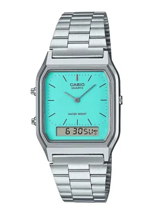 CASIO VINTAGE ANALOGUE / DIGITAL TURQUOISE DIAL STAINLESS AQ230A-2A2