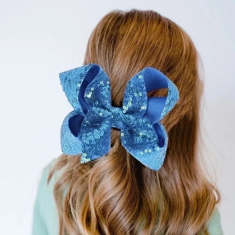 Children's Jewelry 5-inch Sequin Bow Hairpin Solid Color Girl Sequin Hairpin