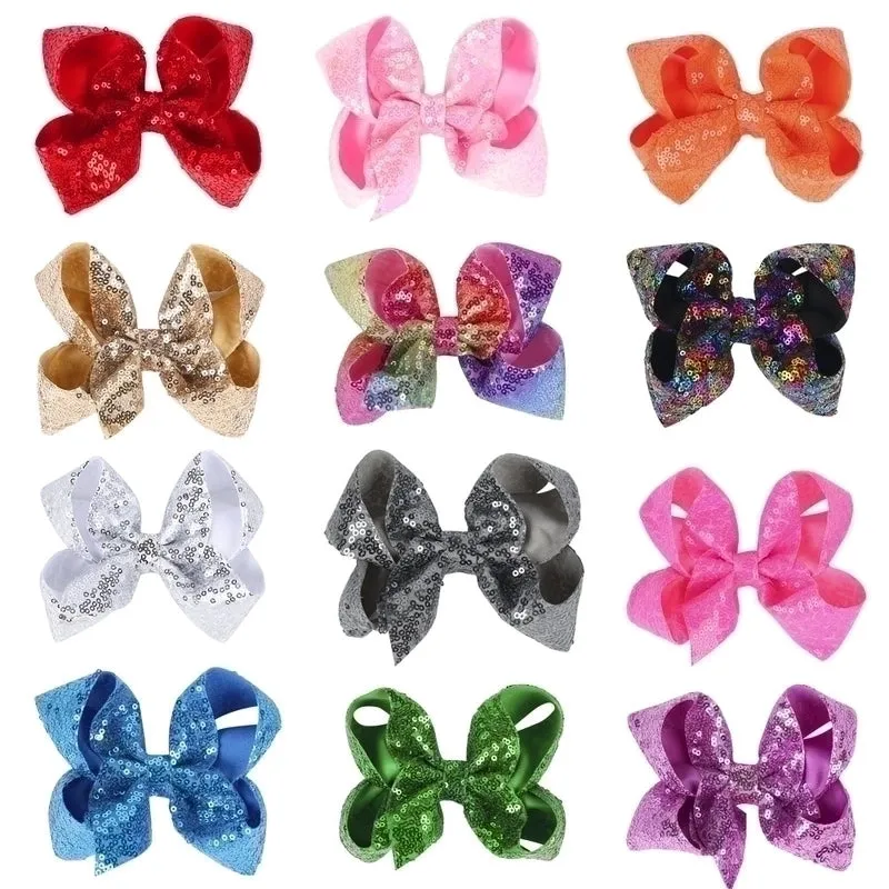 Children's Jewelry 5-inch Sequin Bow Hairpin Solid Color Girl Sequin Hairpin