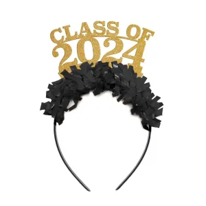 Class of 2024 Graduation Tiara Headbands | Black and Glitter Gold Colors