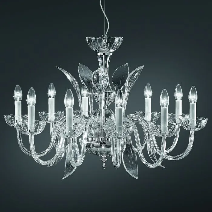 Clear Or Amber Glass Handblown Chandelier From Italy