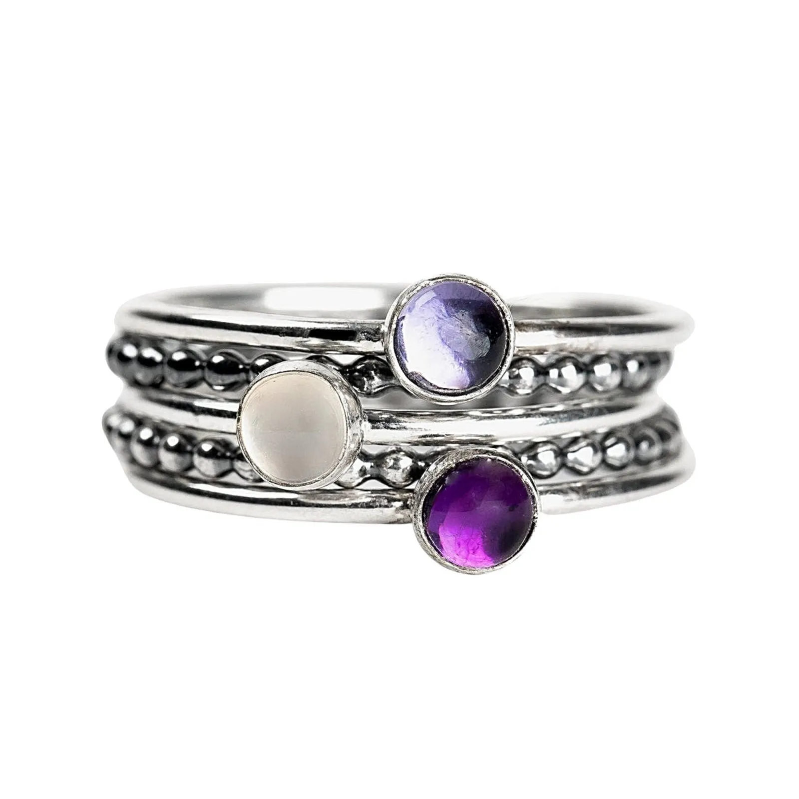 Colorful Stacking Gemstone Rings Set Of 5