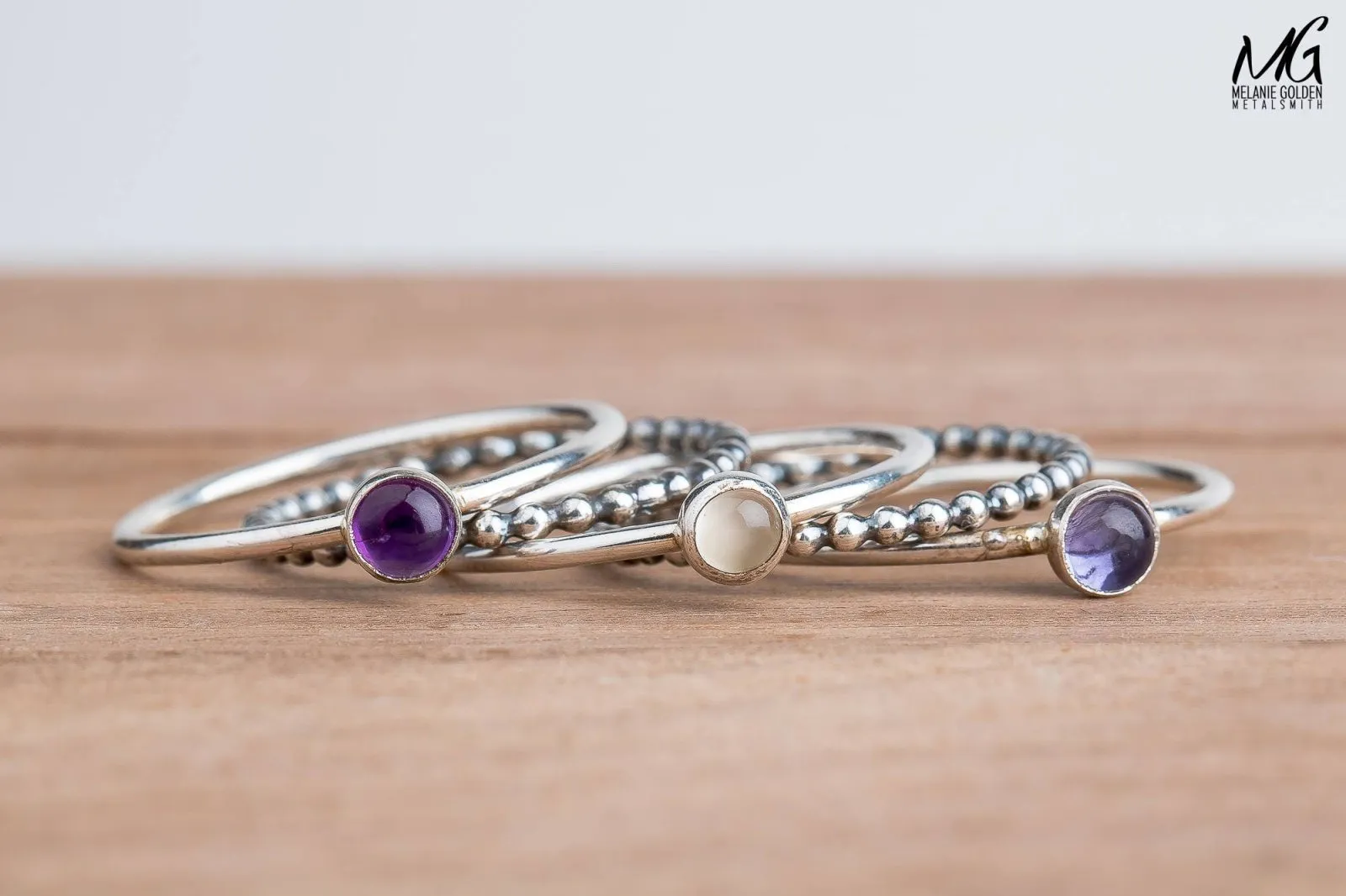 Colorful Stacking Gemstone Rings Set Of 5