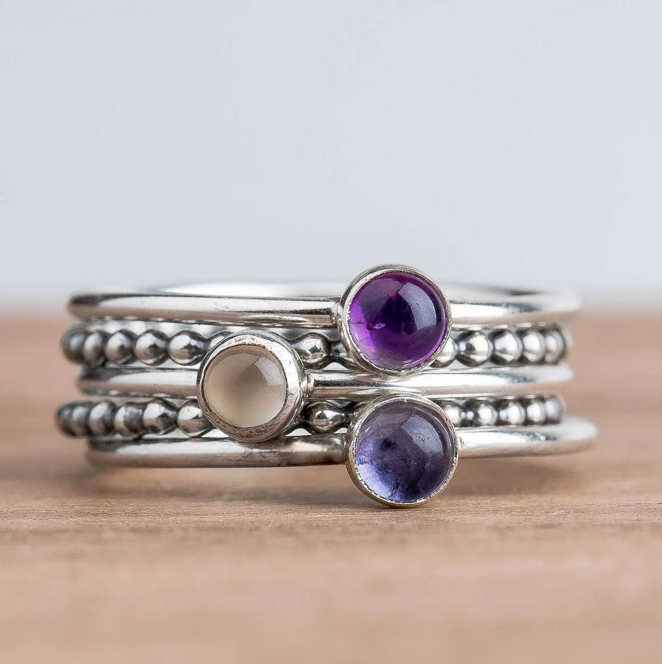 Colorful Stacking Gemstone Rings Set Of 5