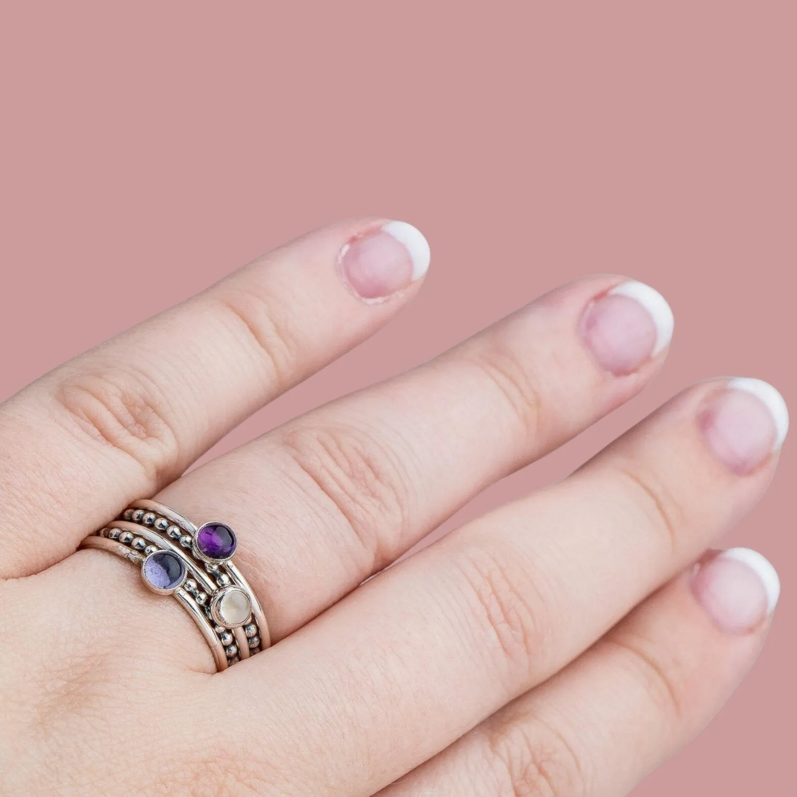 Colorful Stacking Gemstone Rings Set Of 5