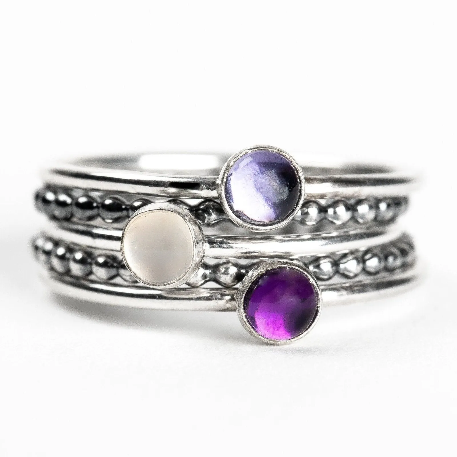 Colorful Stacking Gemstone Rings Set Of 5