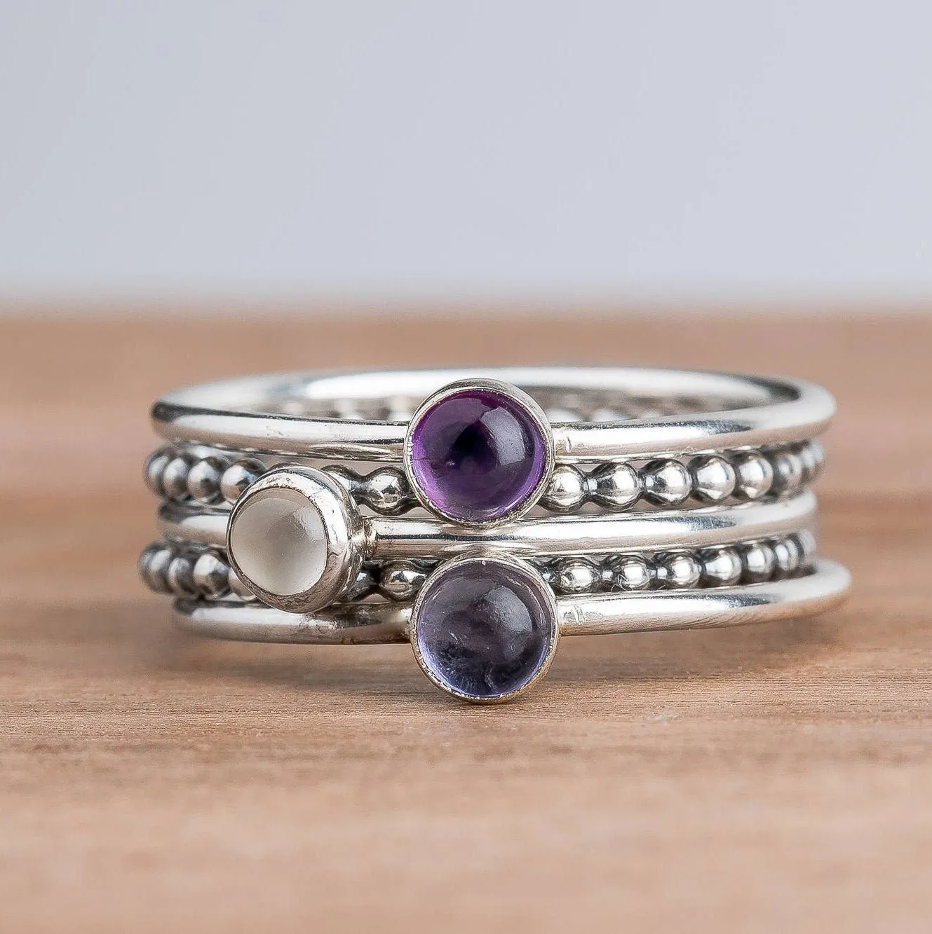 Colorful Stacking Gemstone Rings Set Of 5