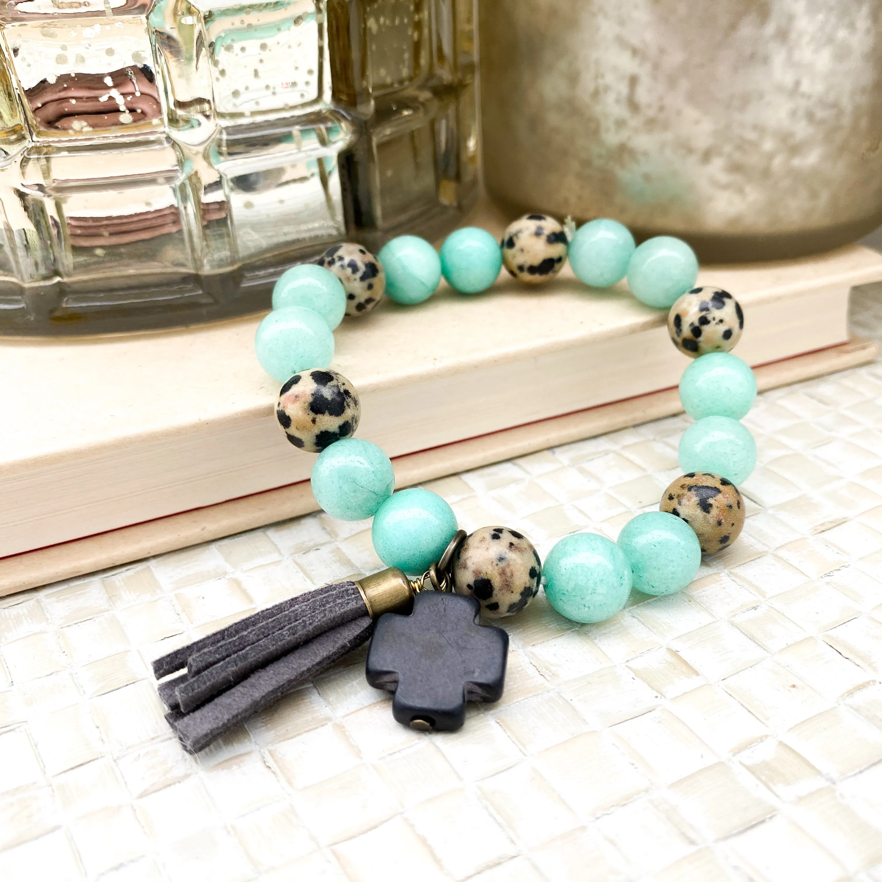 Cross Bracelet "Alba" Aqua, Spot, and Black