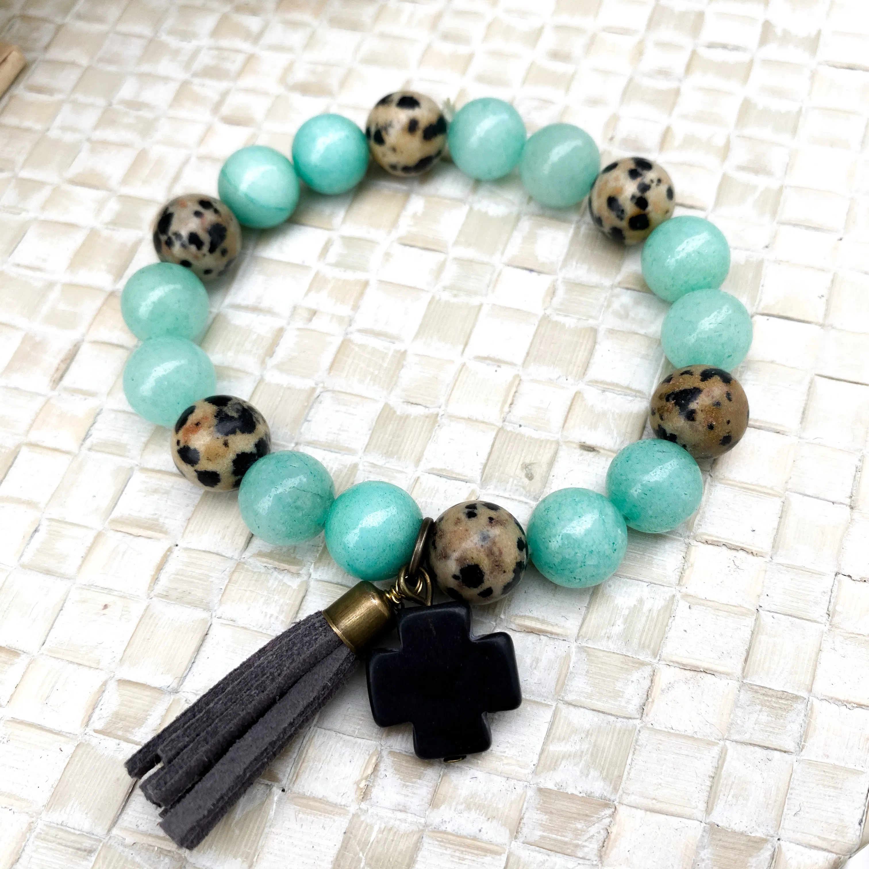 Cross Bracelet "Alba" Aqua, Spot, and Black