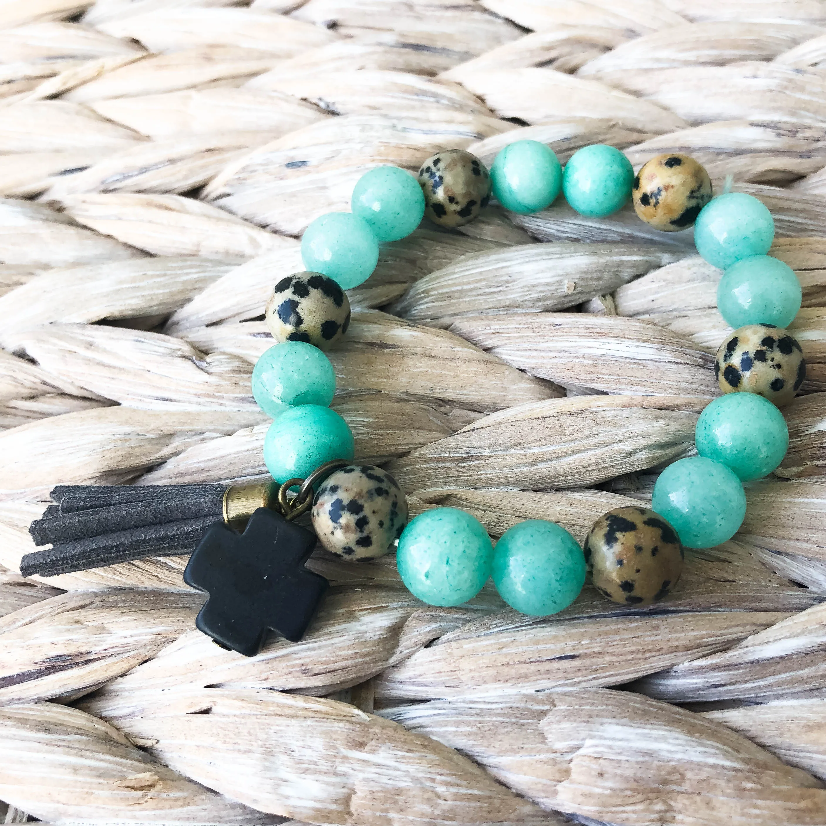 Cross Bracelet "Alba" Aqua, Spot, and Black