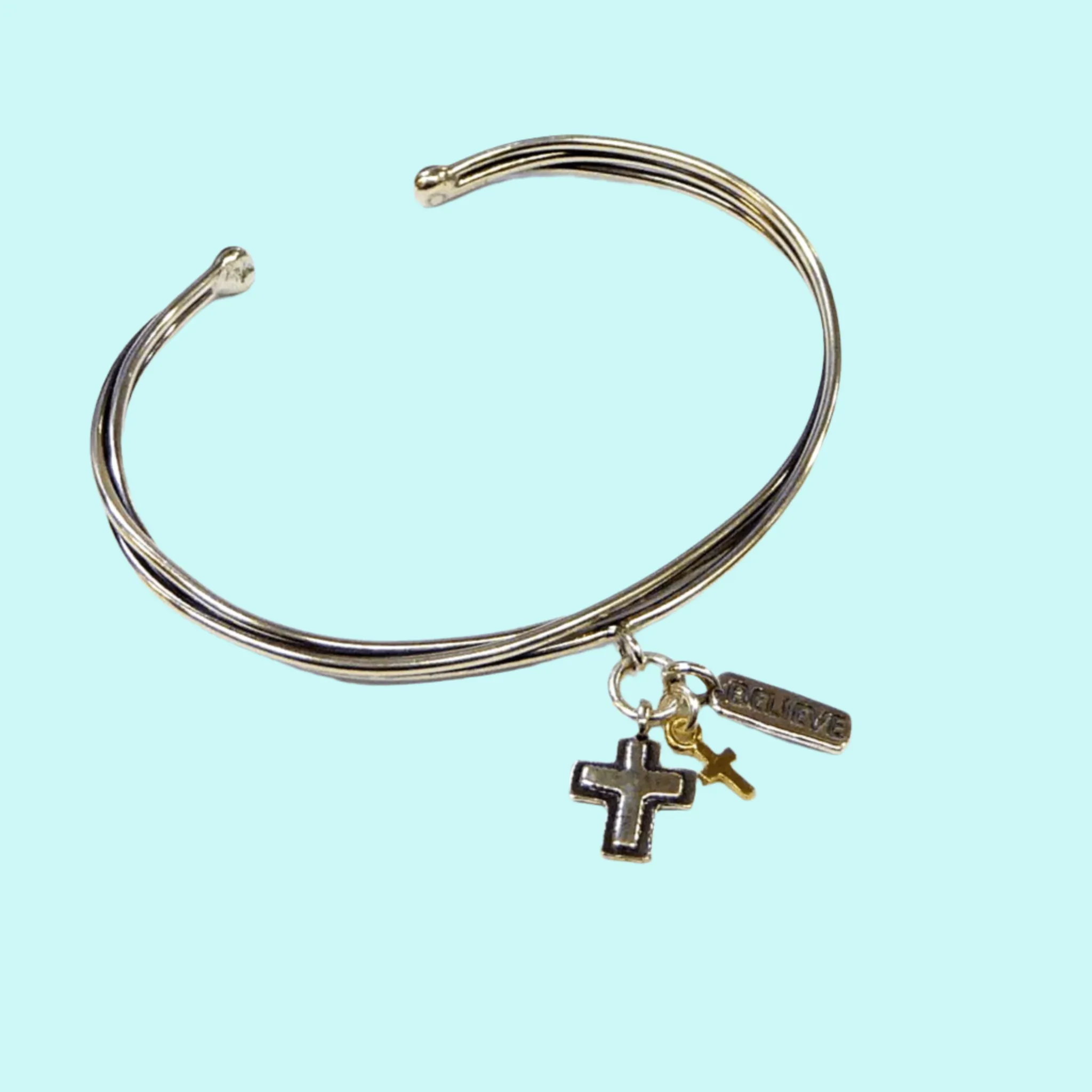 Cross charms Christian Bracelet. Sterling Silver Bracelets.