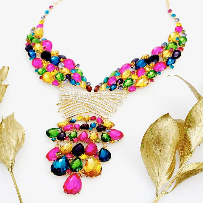 Crystal Necklace Multi Jeweled Bib for Women