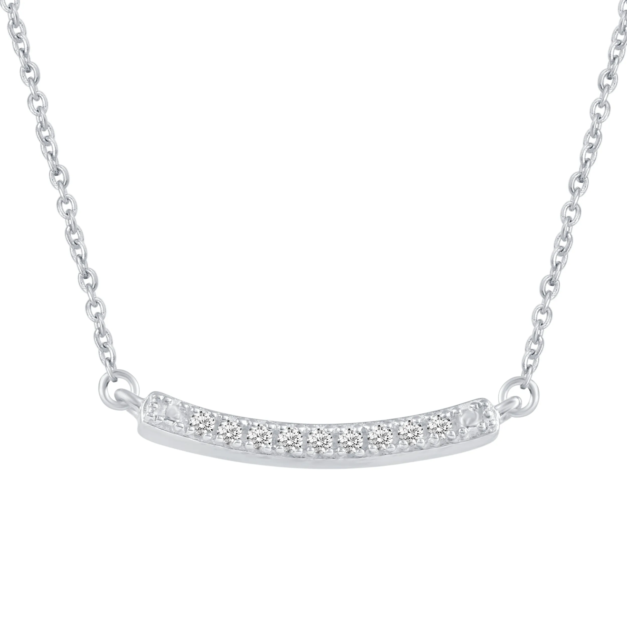 Curved Bar 1/20 Cttw Natural Diamond Pendant Necklace set in 925 Sterling Silver