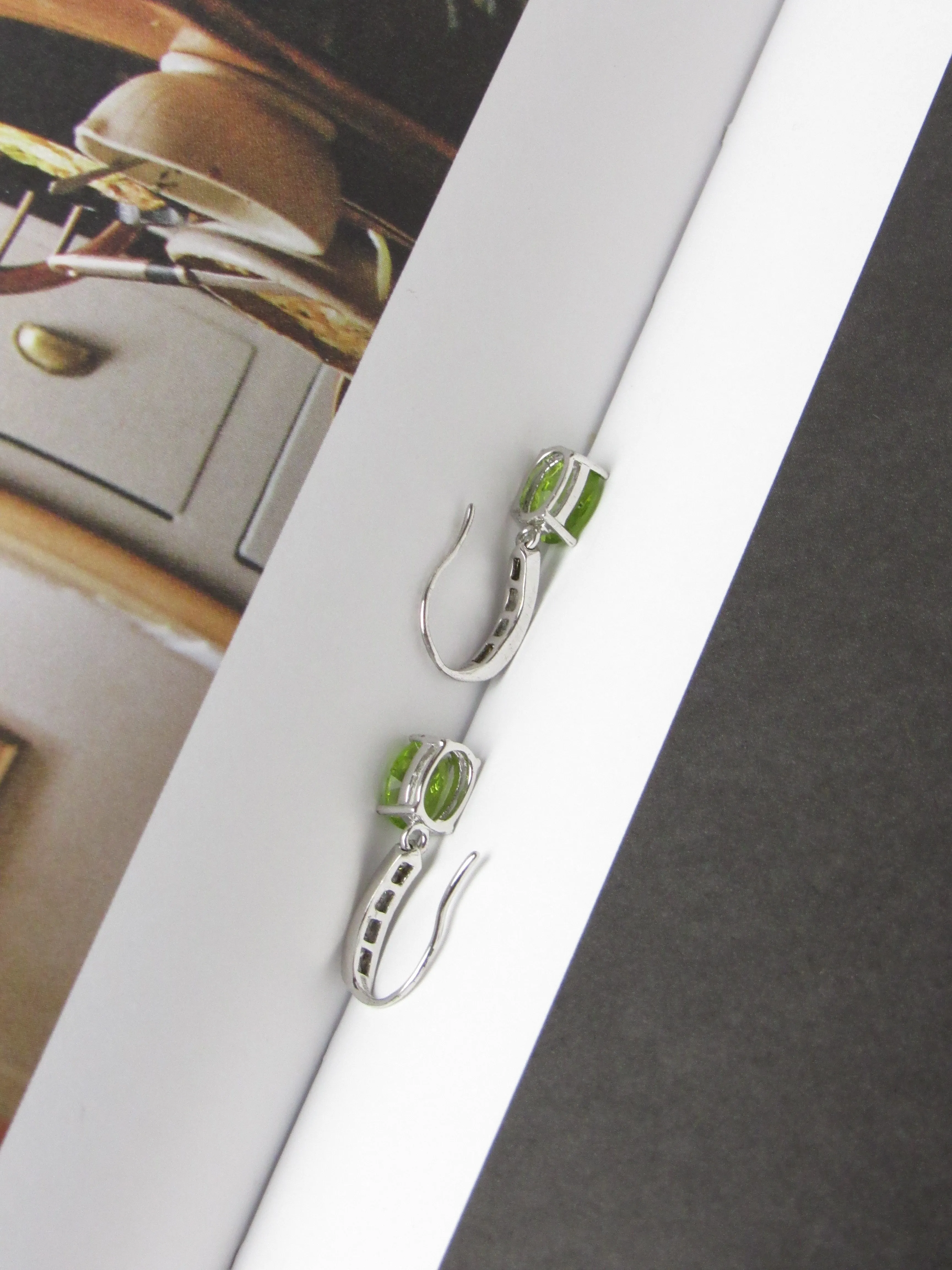 Dainty 6 Carats Oval Peridot Drop Earrings