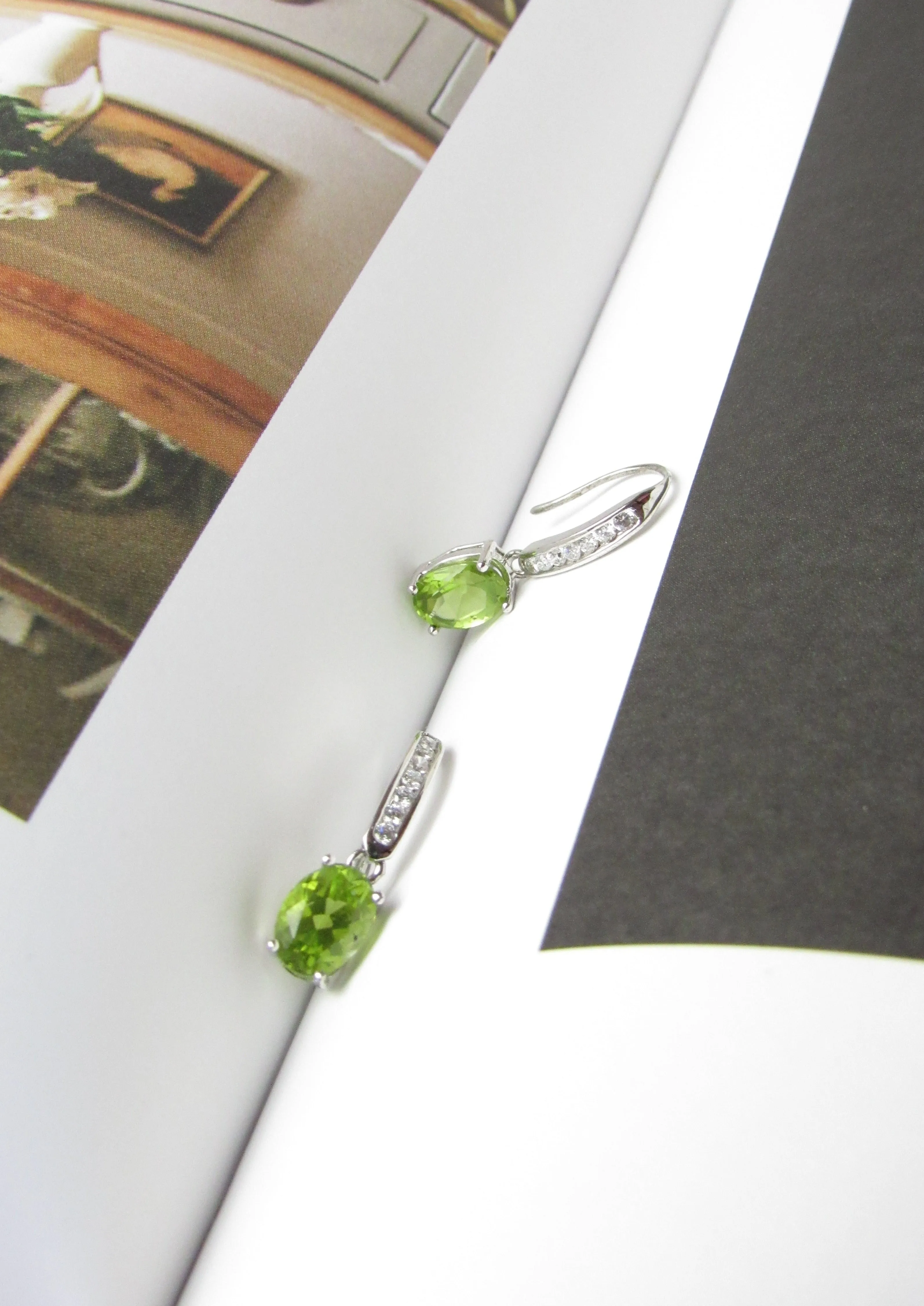 Dainty 6 Carats Oval Peridot Drop Earrings