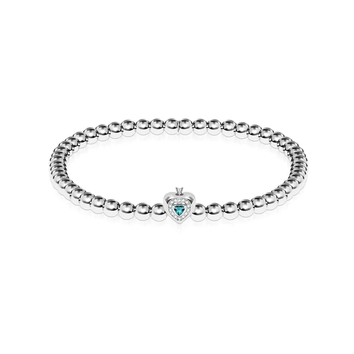 December | Turquoise Birthstone | Silver | Crystal Heart Bracelet