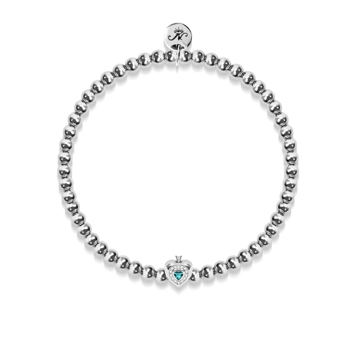 December | Turquoise Birthstone | Silver | Crystal Heart Bracelet