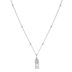 Diamant Sculptural Dangling Necklace, 18k White Gold, Arch Cut Diamond and Brilliant Diamonds