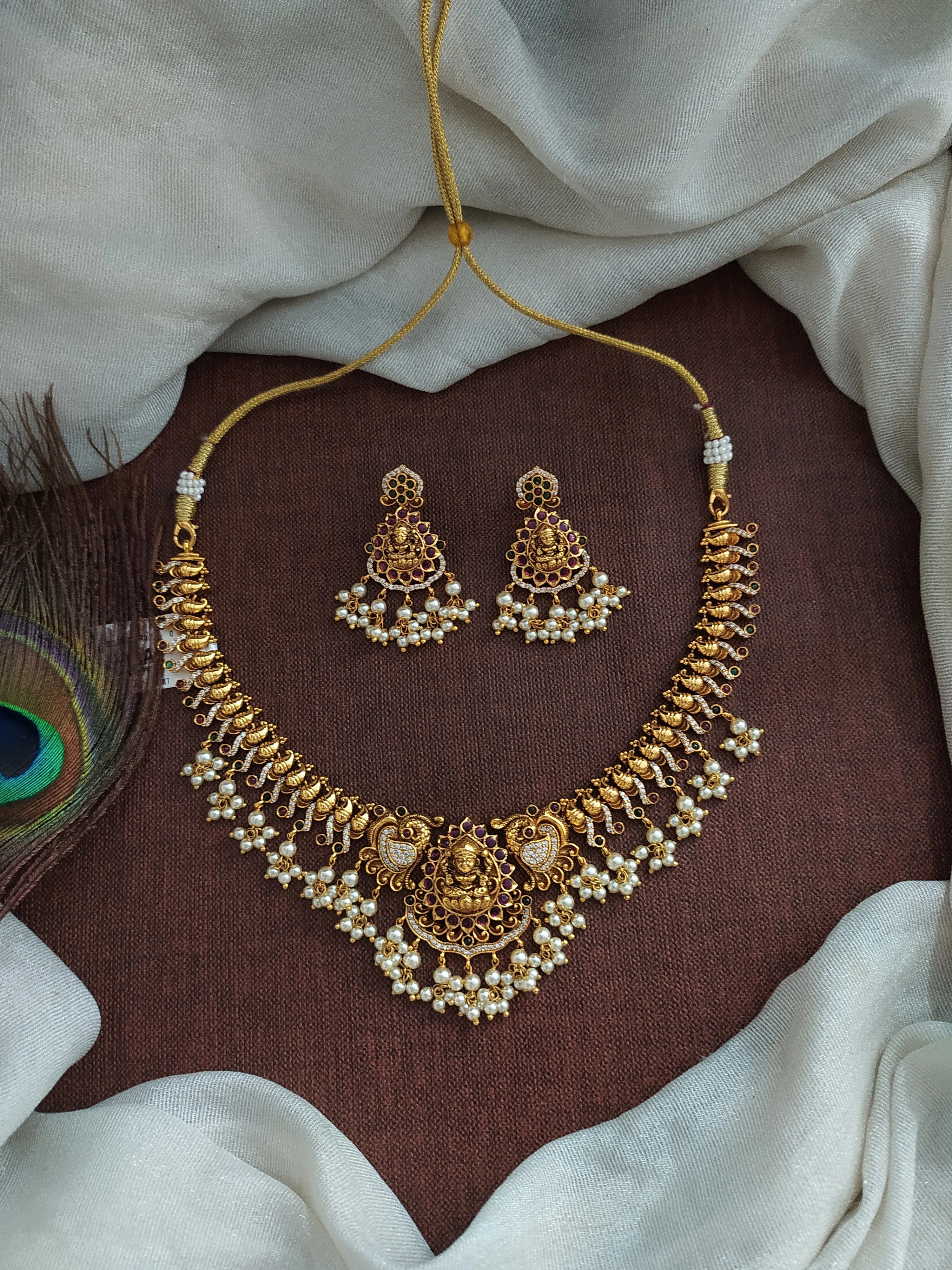 Divine Elegance With Lakshmi Ji And Peacock Antique Necklace Set