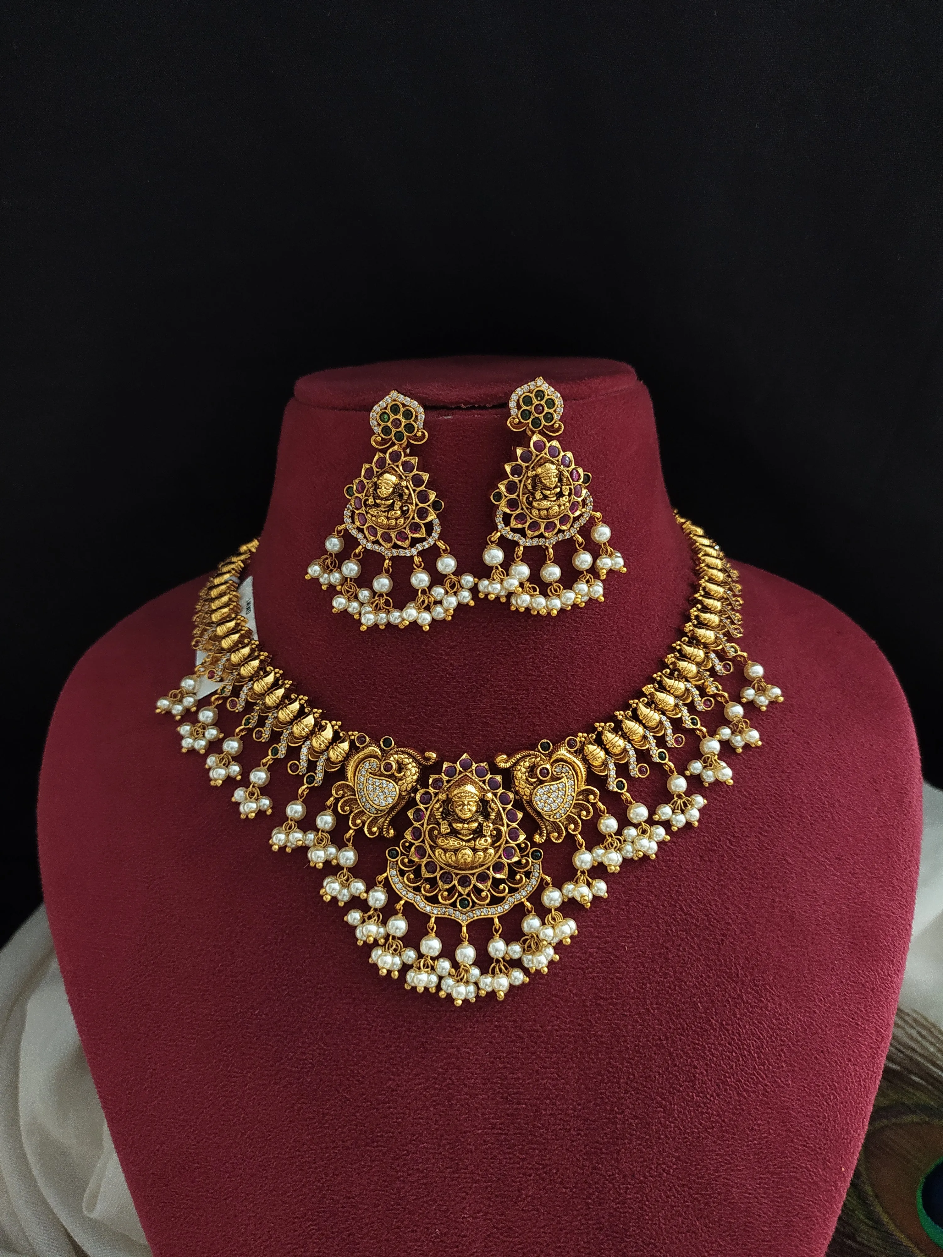 Divine Elegance With Lakshmi Ji And Peacock Antique Necklace Set