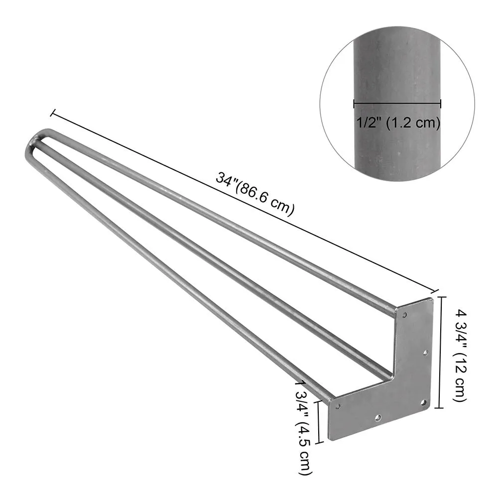 DIY 34 Inch Hairpin Legs, Set(4), 3-Rod, Raw Steel