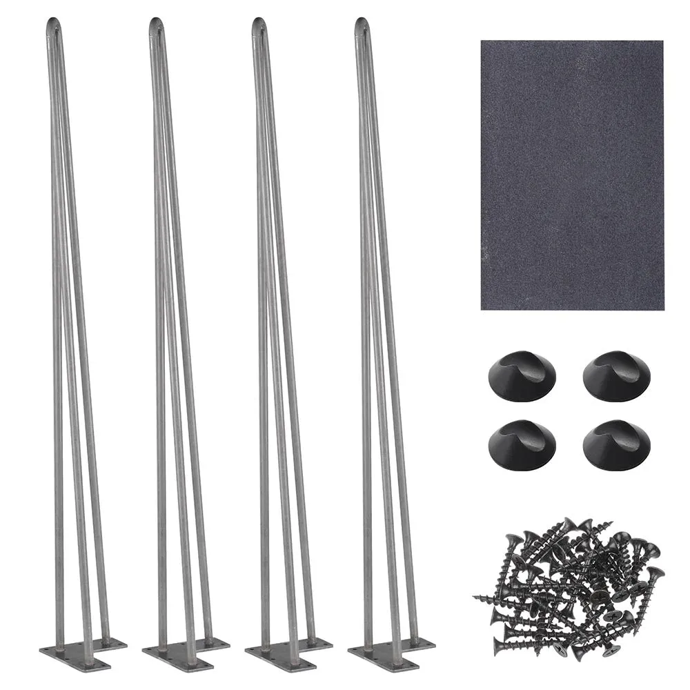 DIY 34 Inch Hairpin Legs, Set(4), 3-Rod, Raw Steel