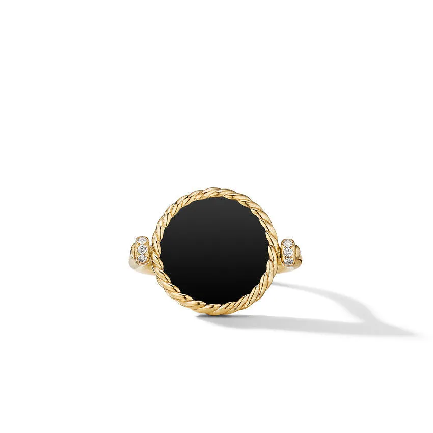 DY Elements Swivel Ring in 18K Yellow Gold with Black Onyx and Mother of Pearl and Diamonds