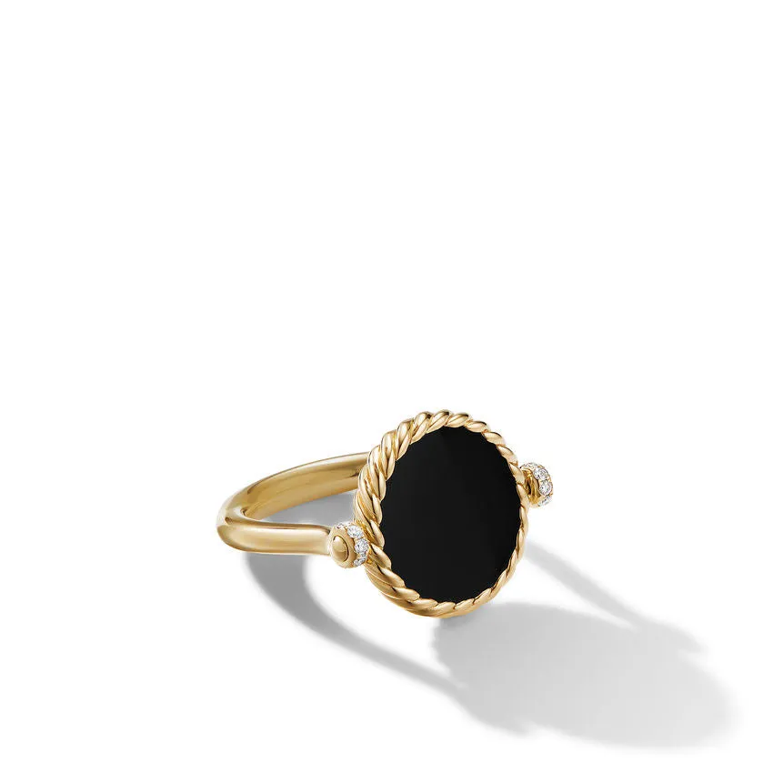 DY Elements Swivel Ring in 18K Yellow Gold with Black Onyx and Mother of Pearl and Diamonds