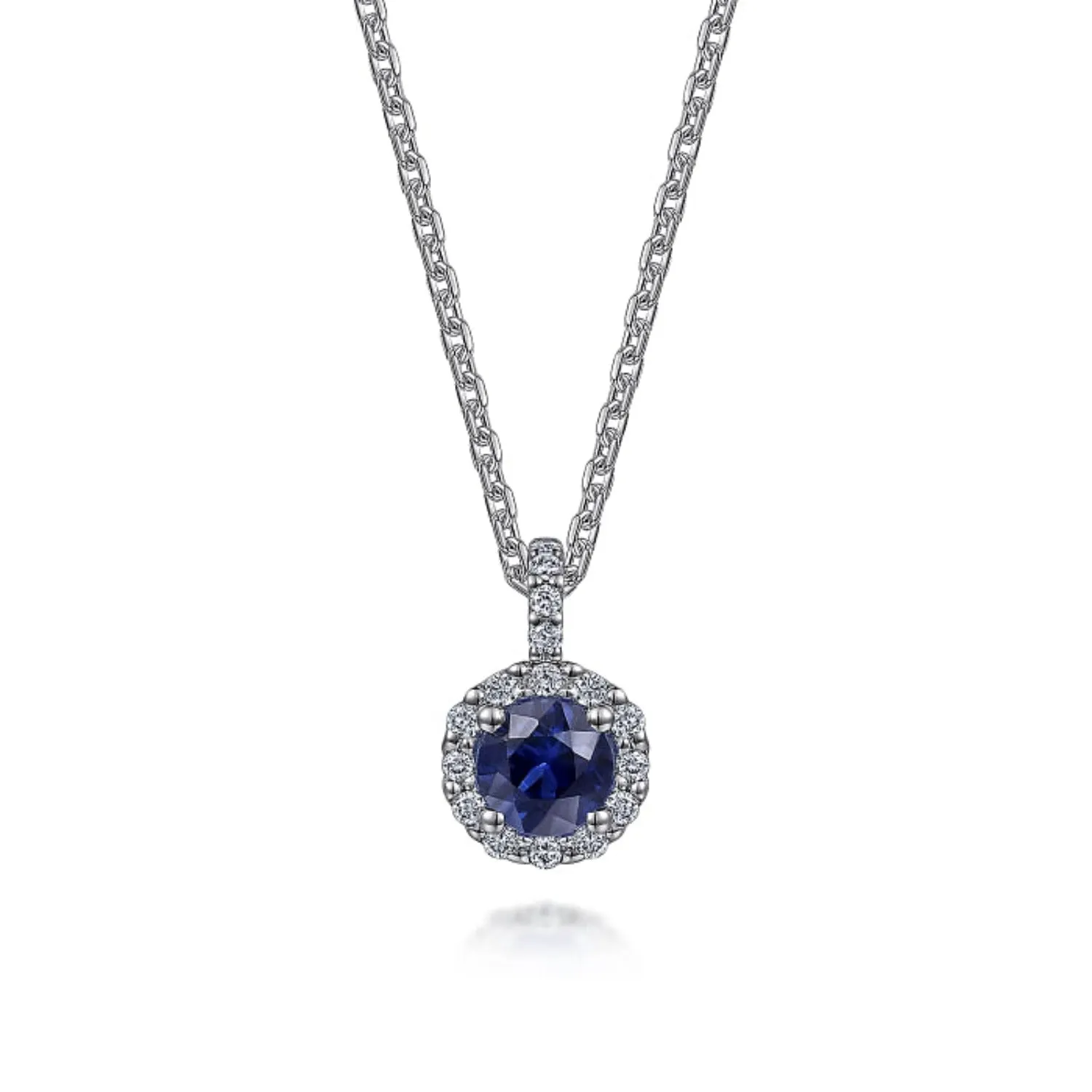 Gabriel & Co. Round Cut Gemstone & Diamond Halo Pendant