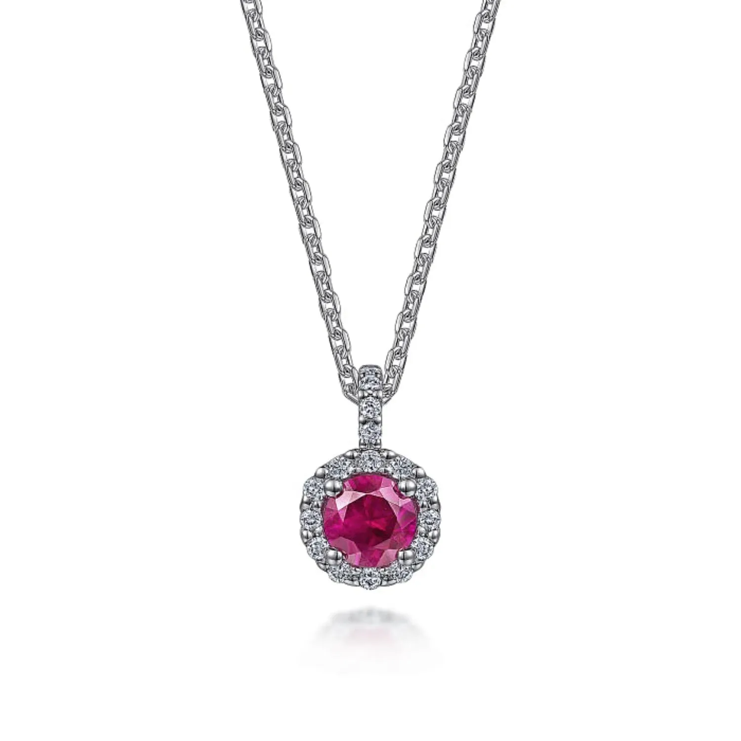 Gabriel & Co. Round Cut Gemstone & Diamond Halo Pendant