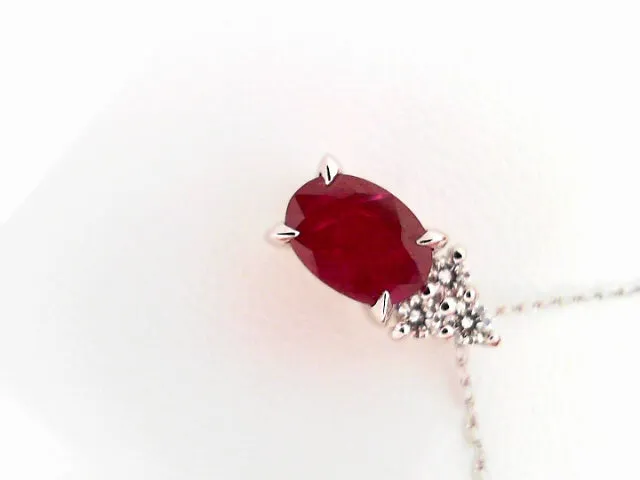 GEN RUBY PENDANT ON 18" 14KT C