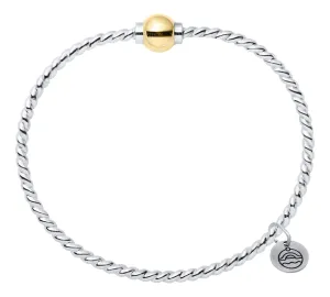 Genuine Sterling Silver Cape Cod Twist Bracelet with Polished 14k Yellow Gold Bead