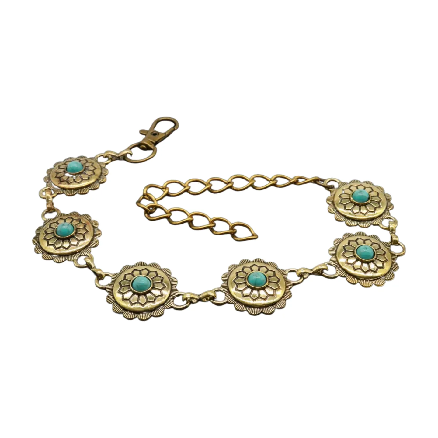 Gold Antique Gold Metal Boot Chain Shoe Turquoise Blue Flower