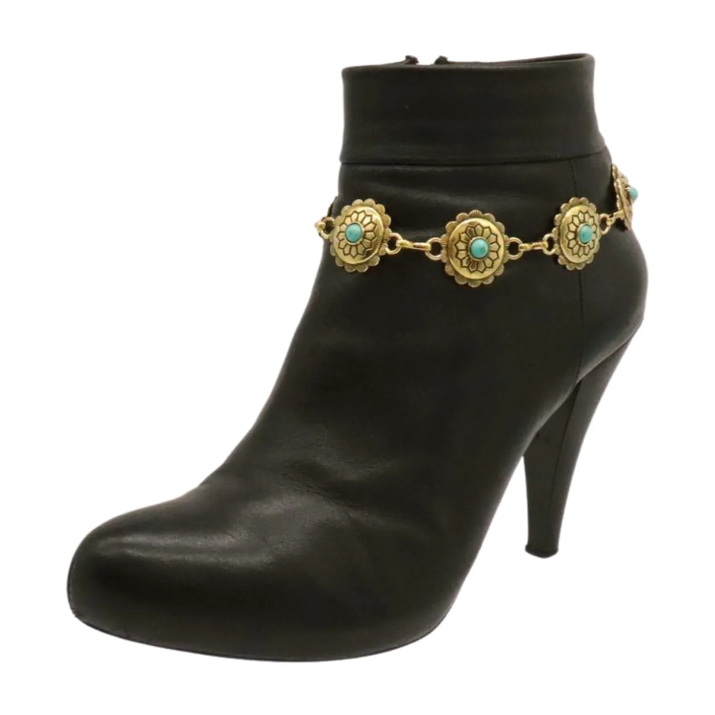 Gold Antique Gold Metal Boot Chain Shoe Turquoise Blue Flower