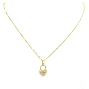 Gold CZ Pave Heart Lockett Pendant Necklace