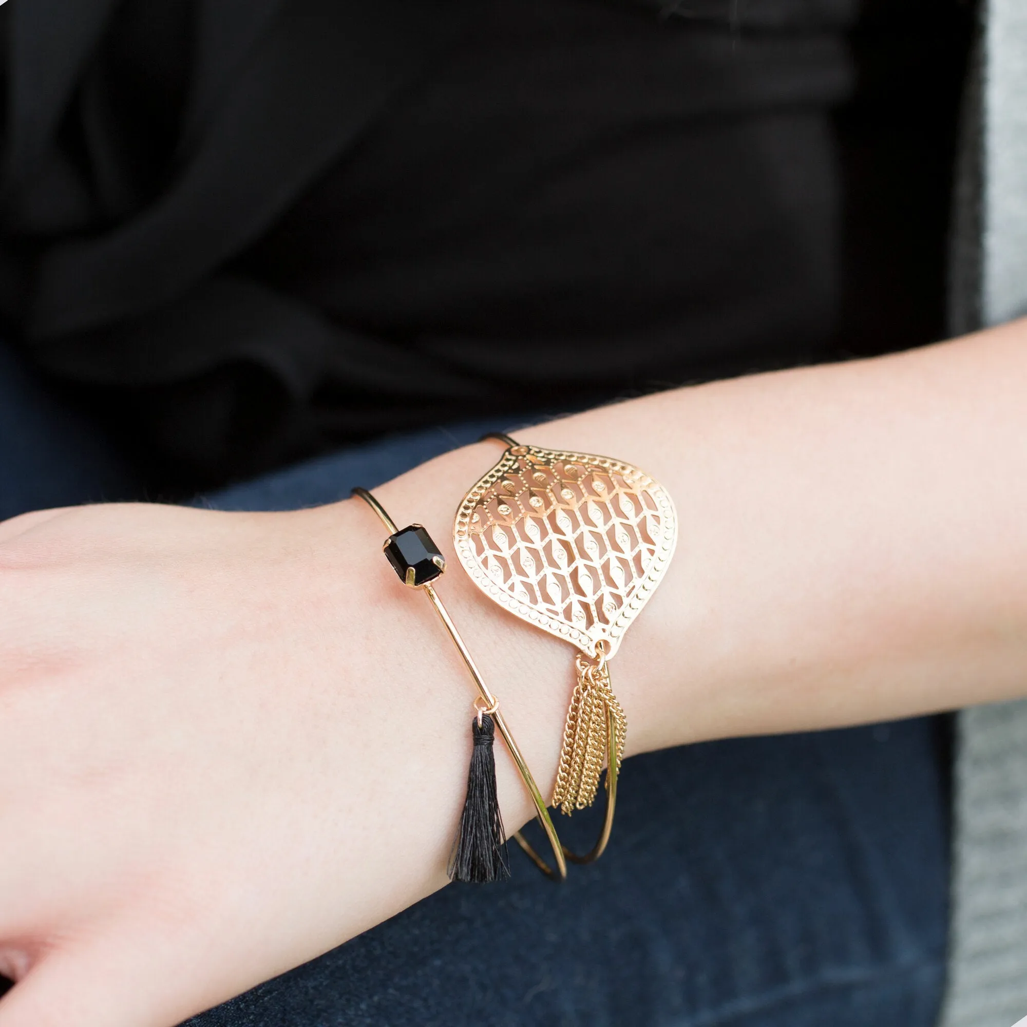 Gold Ebony Bangle Bracelet