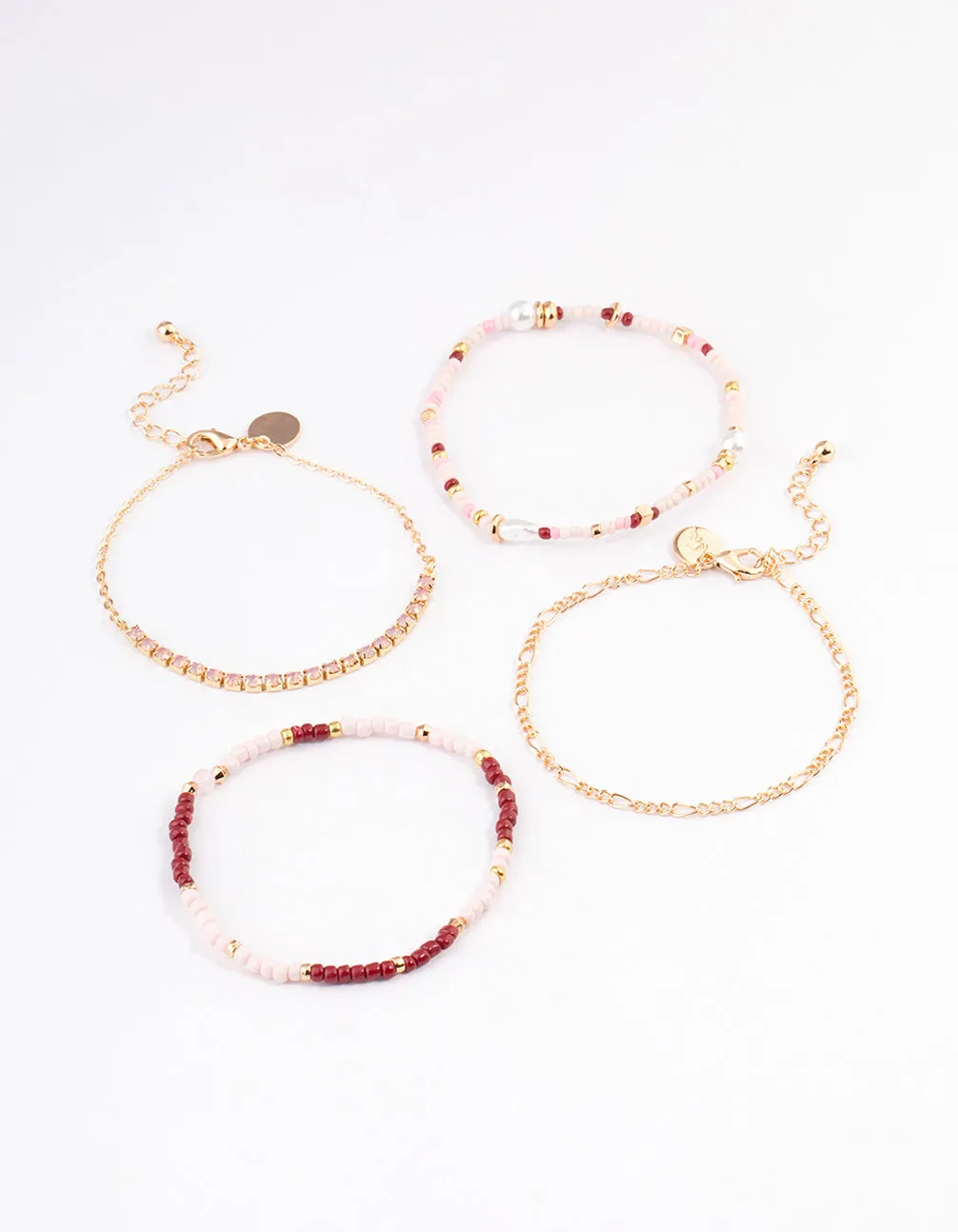 Gold Mixed Bead & Pearl Chain Bracelet 4-Pack