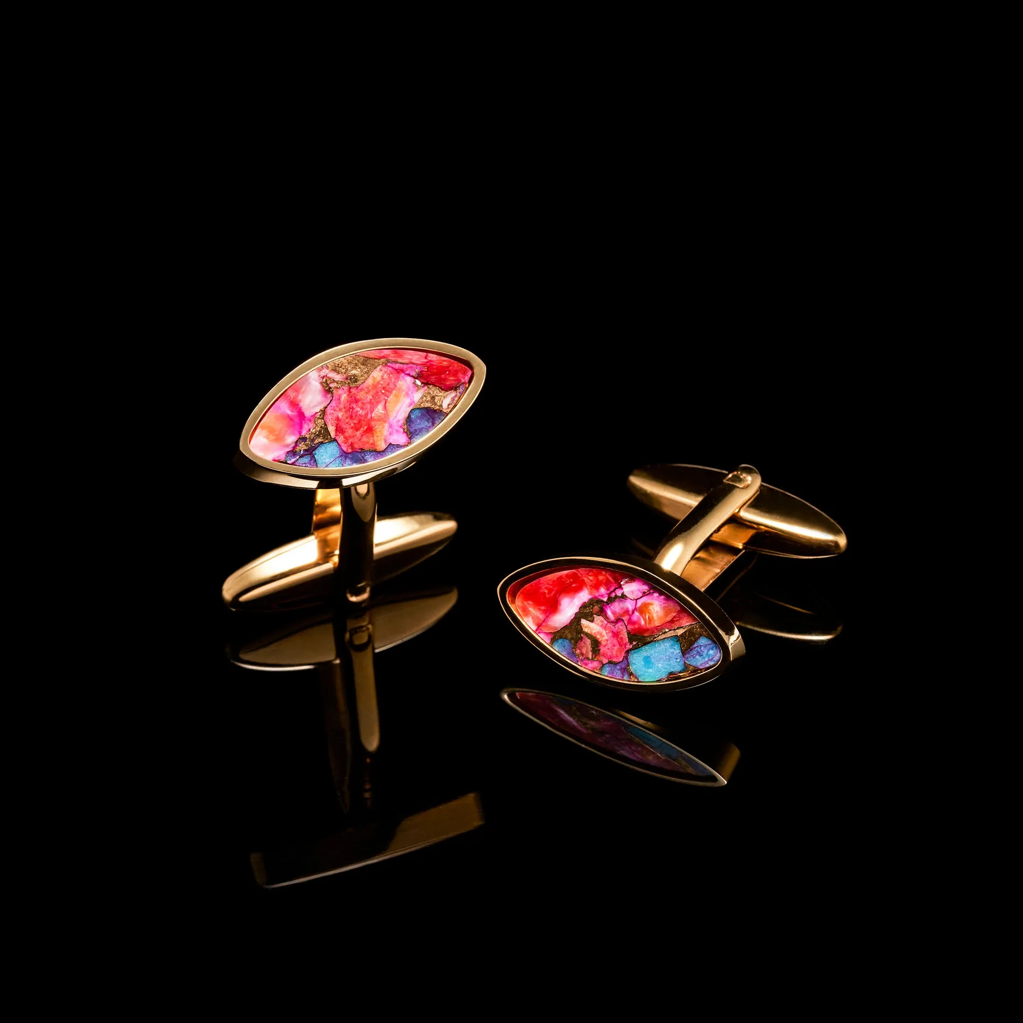 Gold Purple & Orange Copper Turquoise Eye Cufflinks