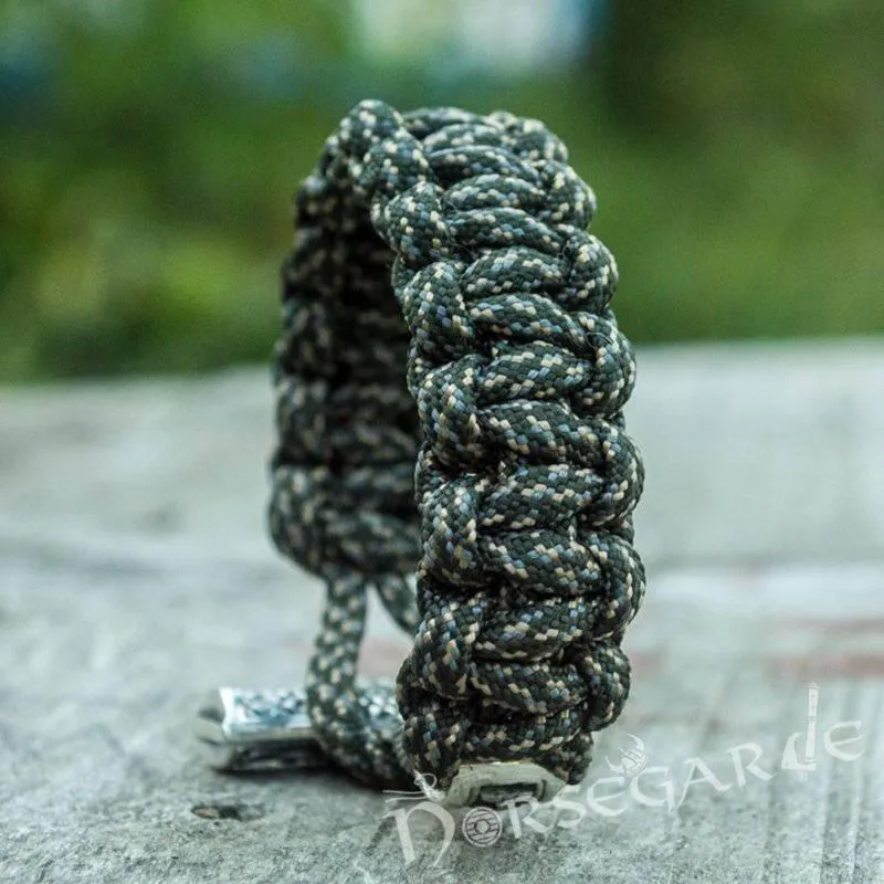 Handcrafted Gravel Paracord Bracelet with Large Mjölnir - Sterling Silver