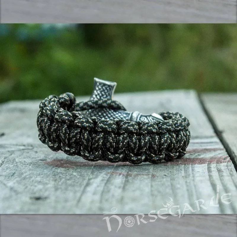 Handcrafted Gravel Paracord Bracelet with Large Mjölnir - Sterling Silver