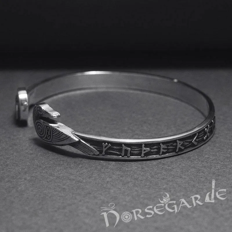 Handcrafted Runes and Ravens Arm Ring - Sterling Silver