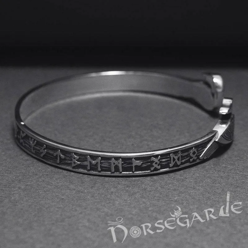 Handcrafted Runes and Ravens Arm Ring - Sterling Silver