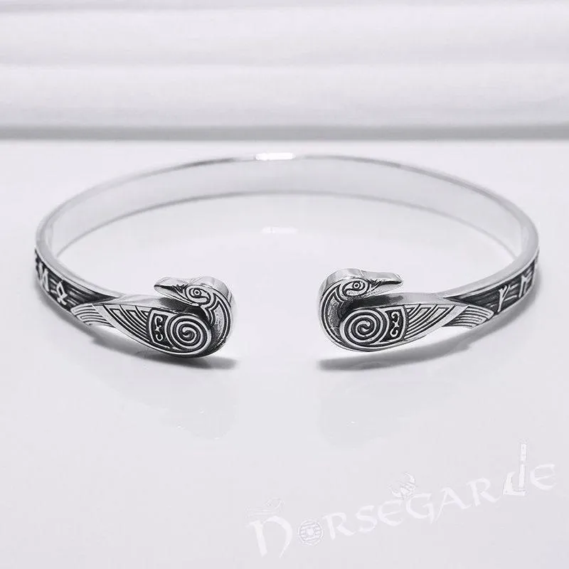 Handcrafted Runes and Ravens Arm Ring - Sterling Silver