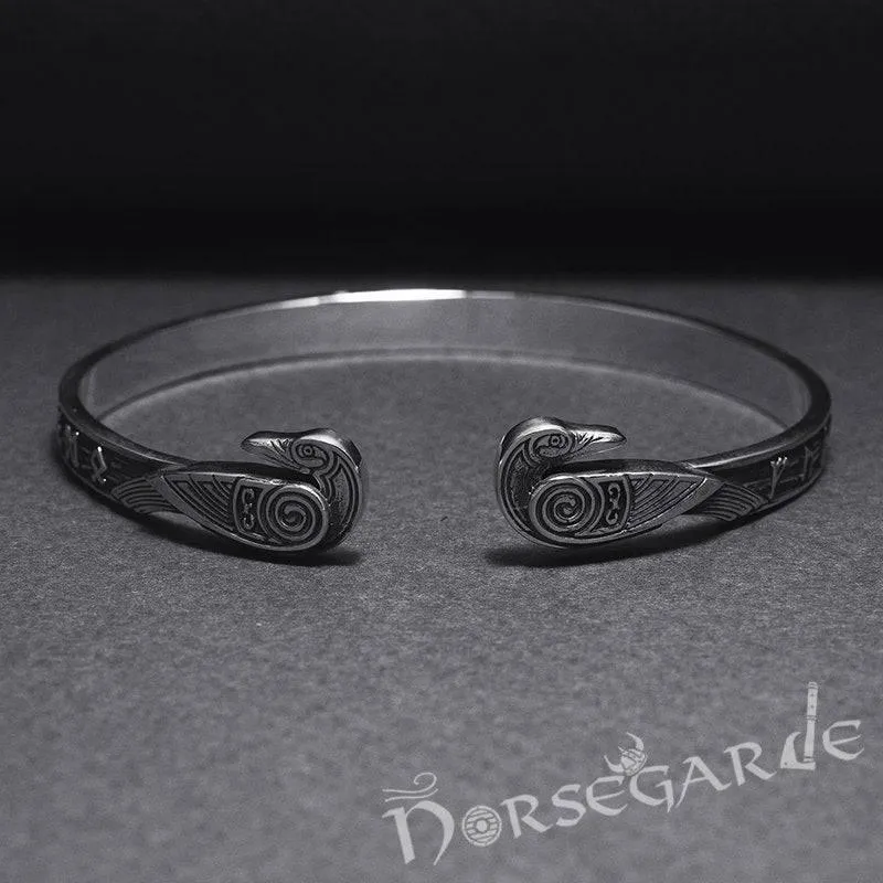 Handcrafted Runes and Ravens Arm Ring - Sterling Silver