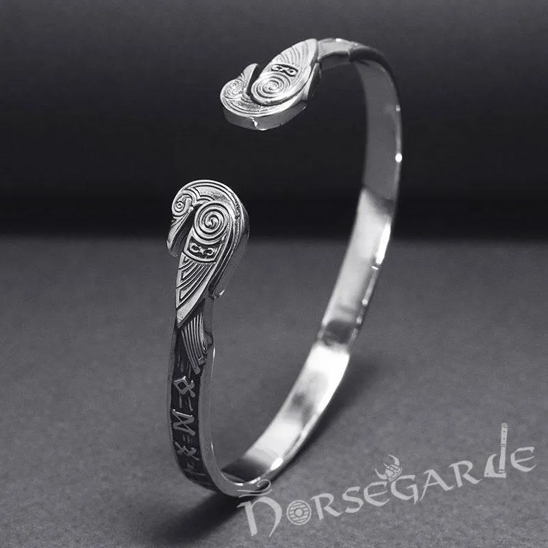 Handcrafted Runes and Ravens Arm Ring - Sterling Silver