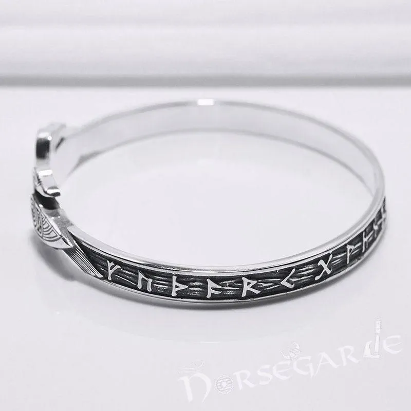 Handcrafted Runes and Ravens Arm Ring - Sterling Silver